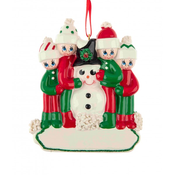 Personalised - Family of 4 Building a Snowman Tree Hanger