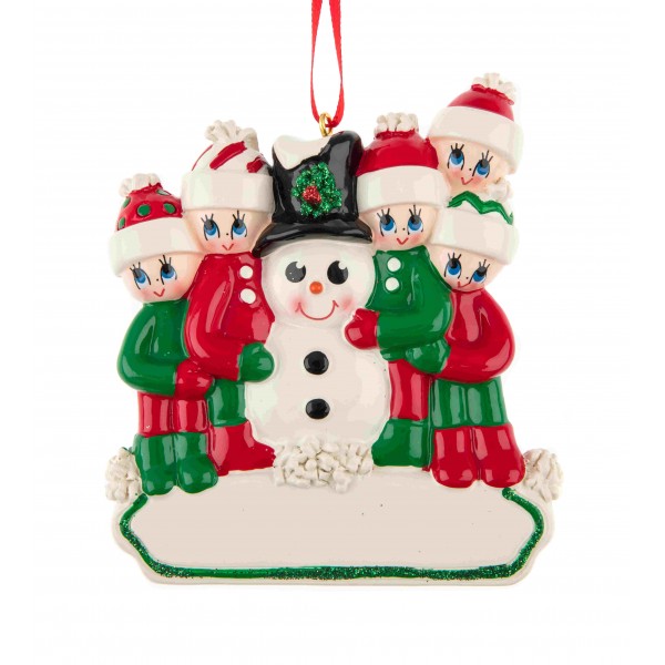 Personalised - Family of 5 Building a Snowman Tree Hanger