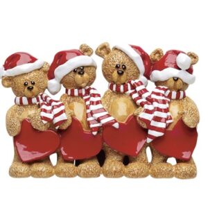 Personalised - 4 Christmas Teddy Bears Standing Ornament