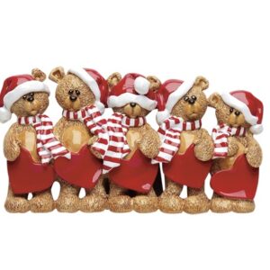 Personalised - 5 Christmas Teddy Bears Standing Ornament
