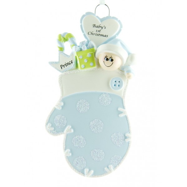Personalised - Baby's First Christmas Mitten Blue Tree Hanger