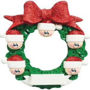 Personalised - 5 Elves Wreath Tree Hanger
