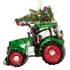 Tractor with Fairy Lights Glass Bauble