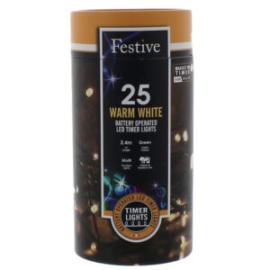 25 Warm White Battery Operated LED Timer Lights