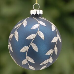 Gold Glitter Leaf Design Glass Bauble