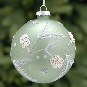 Embellished Sage Green Large Glass Bauble