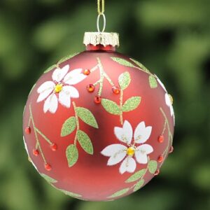 White Flower Design Glass Bauble