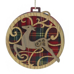 Filigree Reindeer Tartan Disc Tree Hanger