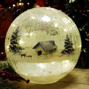 Illuminated Crackle Glaze Christmas Lamp - Snowy Lodge & Stag