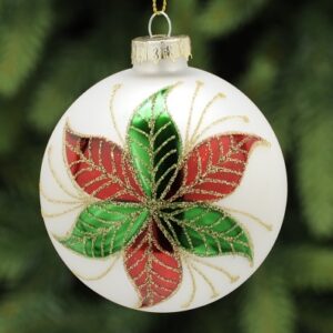 Poinsettia Flower Design Glass Bauble