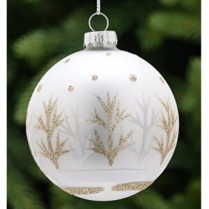 White & Gold Trees Design Glass Bauble