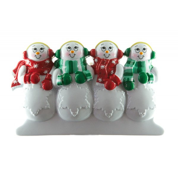 Personalised - 4 Snow People Standing Ornament