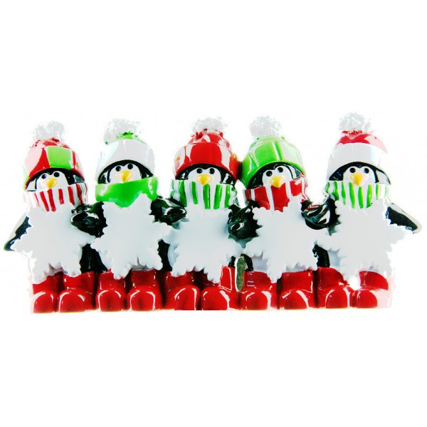 Personalised - 5 Penguins Standing Ornament