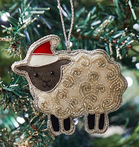 Embroidered Santa Hat Sheep Tree Hanger