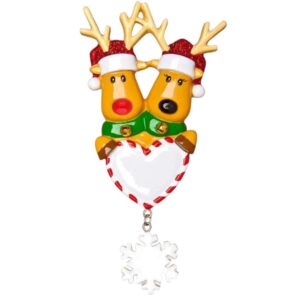 Personalised - 2 Santa Hat Reindeers Tree Hanger
