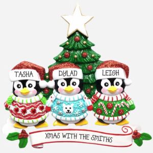 Personalised - 3 Penguins in Christmas Jumpers Tree Hanger