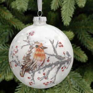 Frosty Robin Design Glass Bauble
