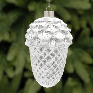 Snowy White Acorn Design Glass Bauble