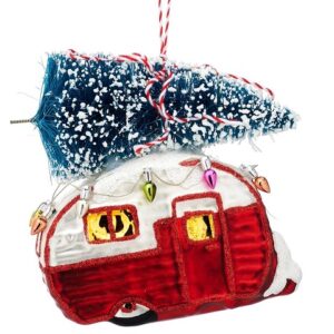 Caravan with Christmas Tree Glass Bauble