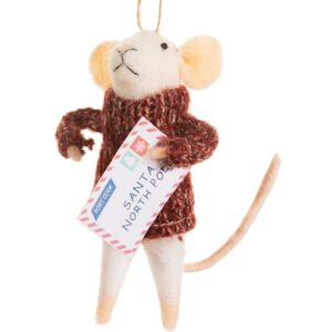 Felted Mouse with Letter to Santa Tree Hanger
