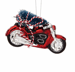 Motorcycle & Christmas Tree Glass Bauble