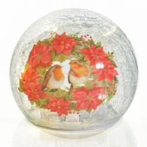 LED Mini Crackle Glaze Lamp - Robins & Poinsettia