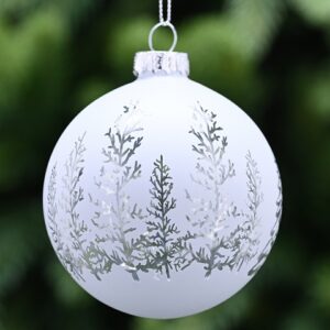 Silver Trees White Glass Bauble